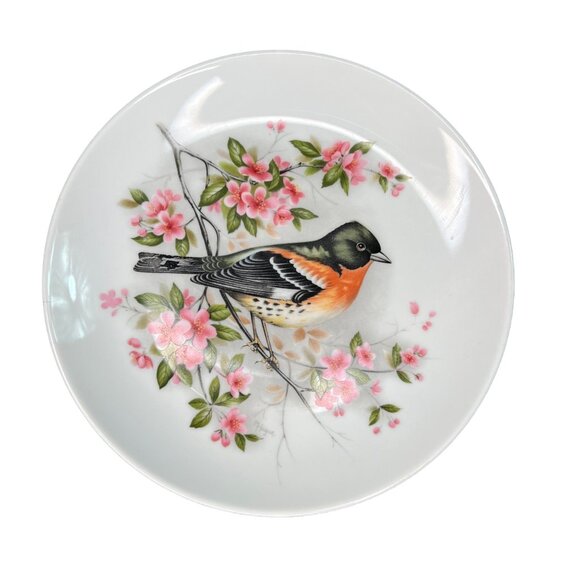 Kaiser Decorative Bird Plate By H. Auge Bergfink Design 8" Dia Floral Pink - Picture 1 of 10
